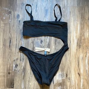 SKIMS Recycled Swim Strapless Monokini Bathing Suit in Onyx